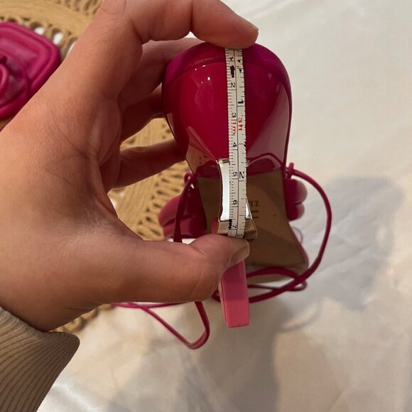 Schutz S-Meghan Mid Hot Pink Translucent Strap Ankle Lace Up Heel Sandals 7.5 - Picture 11 of 11
